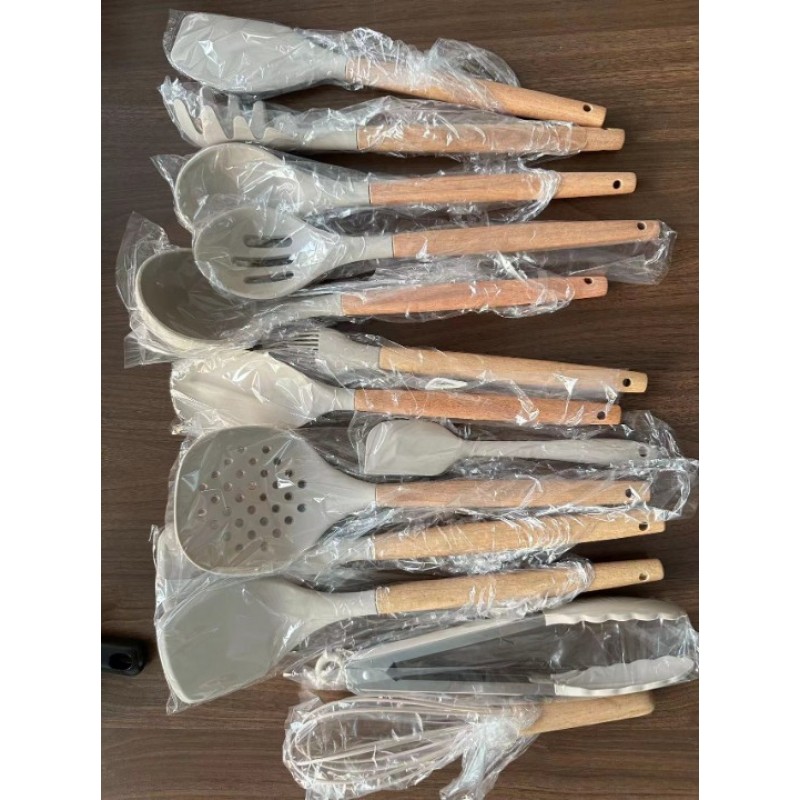 9Pcs Silicone Cooking Utensils Set Stainless Steel Handle Kitchen