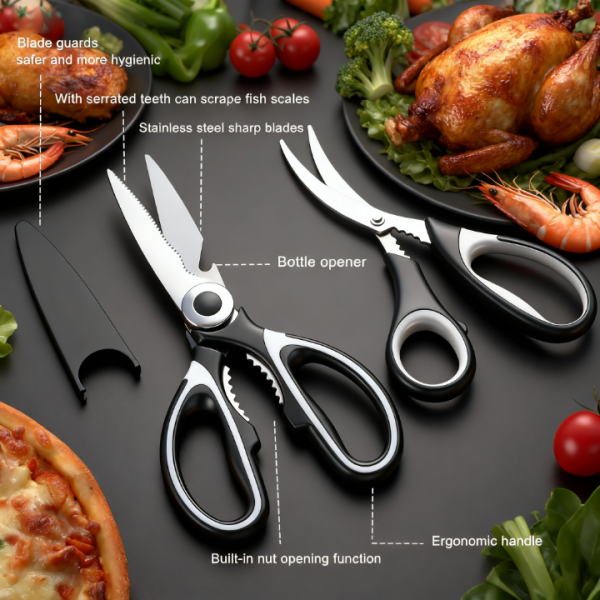 3-Pack Kitchen Scissors Set – Heavy Duty Stainless Steel Shears for Cutting Meat, Poultry, Fish, and Vegetables – Multipurpose Cooking Scissors, Dishwasher Safe