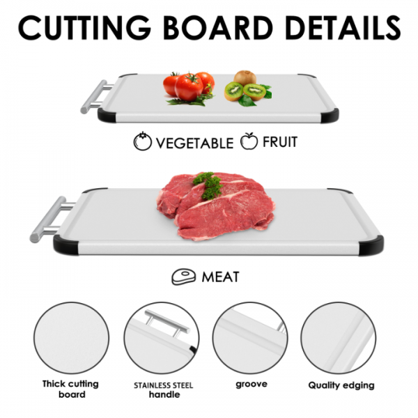 Cutting Boards for Kitchen with Stand – Double-Sided Plastic Cutting Board Set, Large for Chopping Meat, Medium for Vegetables, Fruits, Juice Grooves, Non-Slip Handles, BPA-FREE, Dishwasher Safe