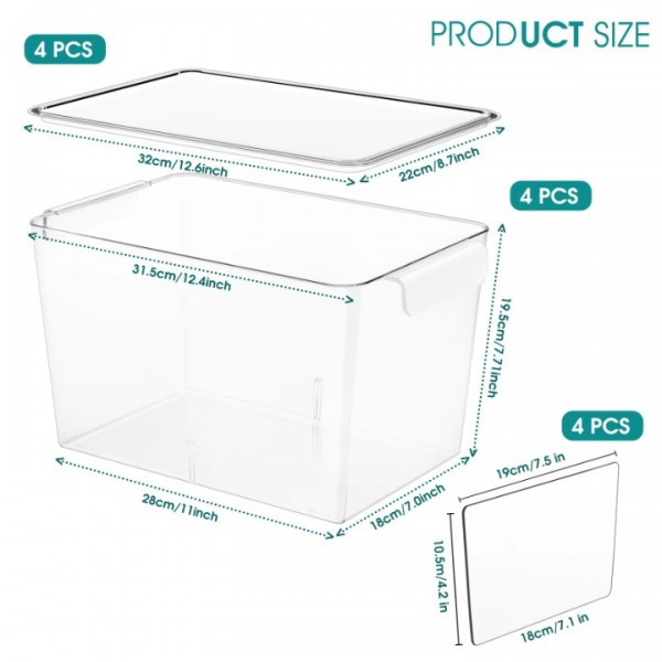 Stackable Clear Storage Bins with Lids, Large Plastic Storage Bins w Handle, Acrylic Pantry Organization and Storage for Kitchen, Fridge, Cabinet, Refrigerator, Bathroom Organizer
