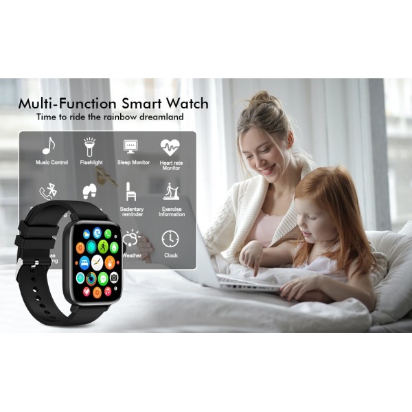 Smart Watch for Women Men (Answer/Make Calls), 1.9" Smartwatch Fitness Tracker for Android iPhone, Waterproof Sport Digital Watches, Blood Pressure Heart Rate Monitor Step Counter Sleep Tracker-Black