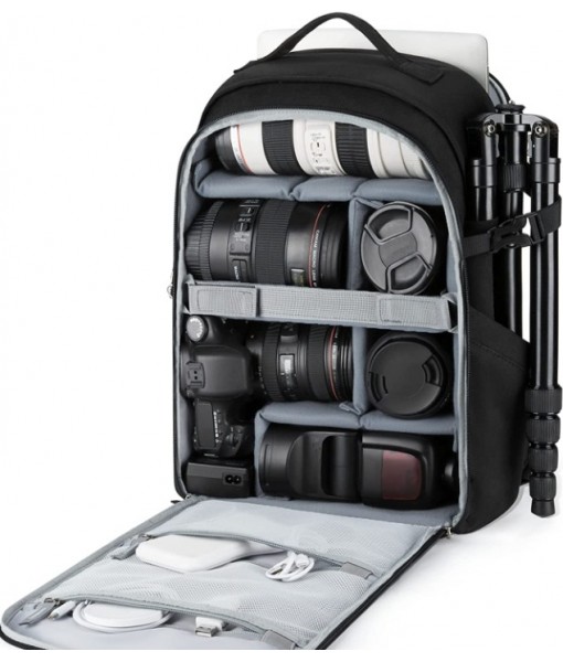 Camera Backpack,BAGSMART DSLR SLR Camera Bag Backpack Fits 15.6 Inch Laptop,Anti-Theft Waterproof Camera Case for Photographers,Men Women,with Rain Cover,Tripod Holder,Black
