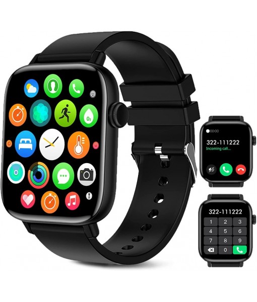 Smart Watch for Women Men (Answer/Make Calls), 1.9" Smartwatch Fitness Tracker for Android iPhone, Waterproof Sport Digital Watches, Blood Pressure Heart Rate Monitor Step Counter Sleep Tracker-Black