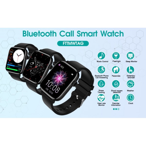 Smart Watch for Women Men (Answer/Make Calls), 1.9" Smartwatch Fitness Tracker for Android iPhone, Waterproof Sport Digital Watches, Blood Pressure Heart Rate Monitor Step Counter Sleep Tracker-Black