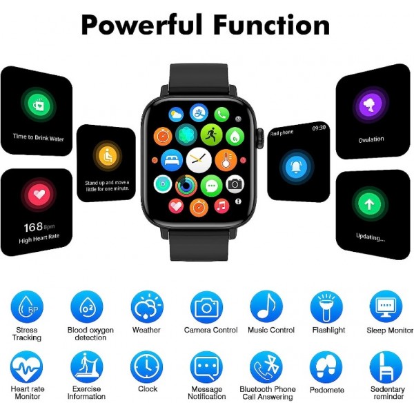 Smart Watch for Women Men (Answer/Make Calls), 1.9" Smartwatch Fitness Tracker for Android iPhone, Waterproof Sport Digital Watches, Blood Pressure Heart Rate Monitor Step Counter Sleep Tracker-Black