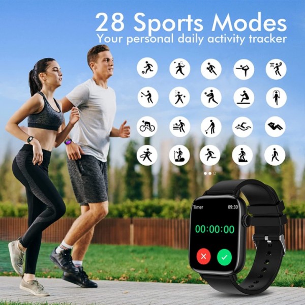 Smart Watch for Women Men (Answer/Make Calls), 1.9" Smartwatch Fitness Tracker for Android iPhone, Waterproof Sport Digital Watches, Blood Pressure Heart Rate Monitor Step Counter Sleep Tracker-Black