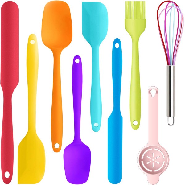 9 Pcs Silicone Spatula Set - Rubber Spatulas Silicone Heat Resistant for Non Stick Cookware - Kitchen Utensils for Baking, Mixing, Cooking,Dishwasher Safe Bakeware
