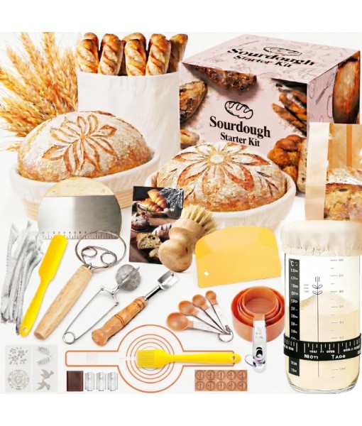 oannao Sourdough Starter Kit 21 Pcs Complete Bread Proofing Basket Set with Round and Oval Banneton Baskets Sourdough Jar Silicone Bread Sling and Baking Supplies Tools for Beginners