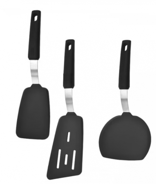oannao Silicone Spatula Turner Set - 600°F Heat Resistant Kitchen Utensils for Nonstick Cookware - BPA Free Silicone Spatulas with Stainless Steel Core for Cooking, Frying, Eggs & Pancakes (Black)