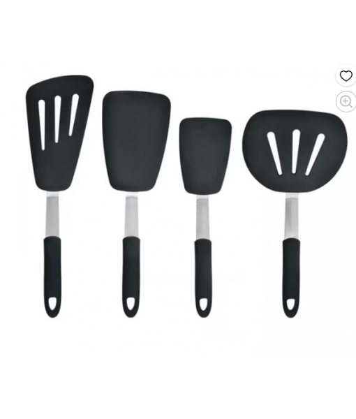 oannao Silicone Spatula Turner Set - 600°F Heat Resistant Kitchen Utensils for Nonstick Cookware - BPA Free Silicone Spatulas with Stainless Steel Core for Cooking, Frying, Eggs & Pancakes (Black)