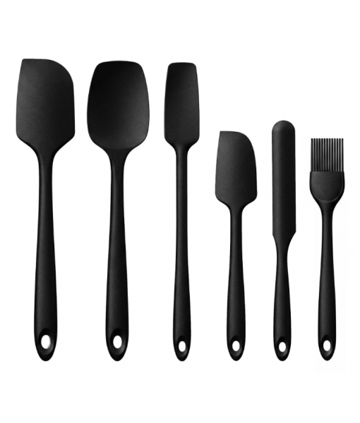 Silicone Spatula Set, 6 Pieces Food Grade Kitchen Utensils with Silicone Brush Heat Resistant BPA-free Rubber Spatula for Scraping, Baking, Cooking, Mixing Dishwasher Safe(Black)
