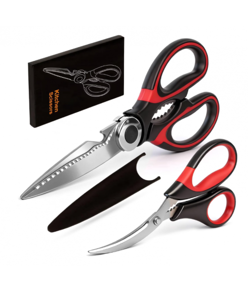 3-Pack Kitchen Scissors Set – Heavy Duty Stainless Steel Shears for Cutting Meat, Poultry, Fish, and Vegetables – Multipurpose Cooking Scissors, Dishwasher Safe