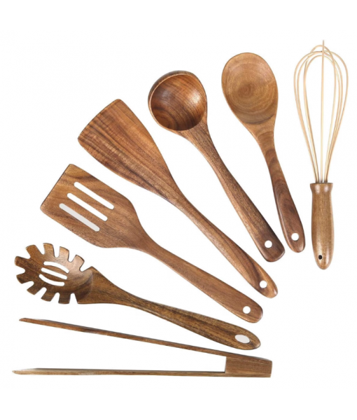 Wooden Utensil for Cooking, Wood Kitchen Utensils Cooking Set Teak Wood Spoons set for Cooking,Spatulas Non-Stick for Cookware Kitchen Spoon (7)