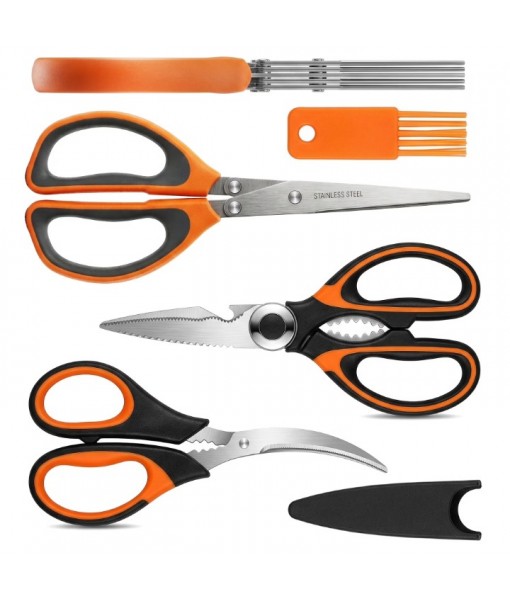 Herb Scissors, Shrimp Scissors, Chicken Bone Scissors 3-in-1 Kitchen Shears, Heavy Duty Stainless Steel Multi-Purpose Cooking Scissors, Easy Clean & Ergonomic Handle Kitchen Gadget